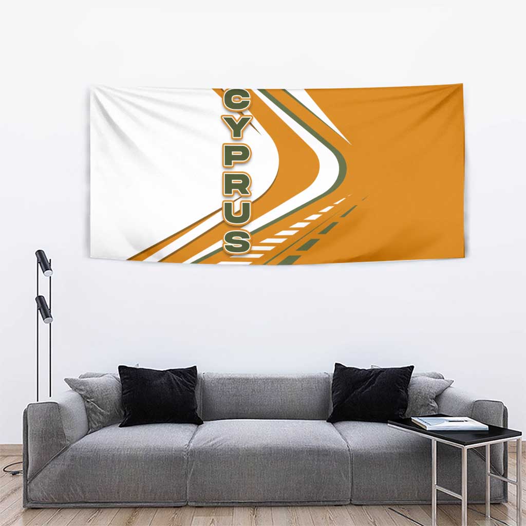 Cyprus Tapestry with Orange White Abstract Streak Design and Flag Emblem - Wonder Print Shop