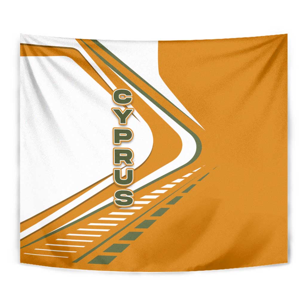 Cyprus Tapestry with Orange White Abstract Streak Design and Flag Emblem - Wonder Print Shop