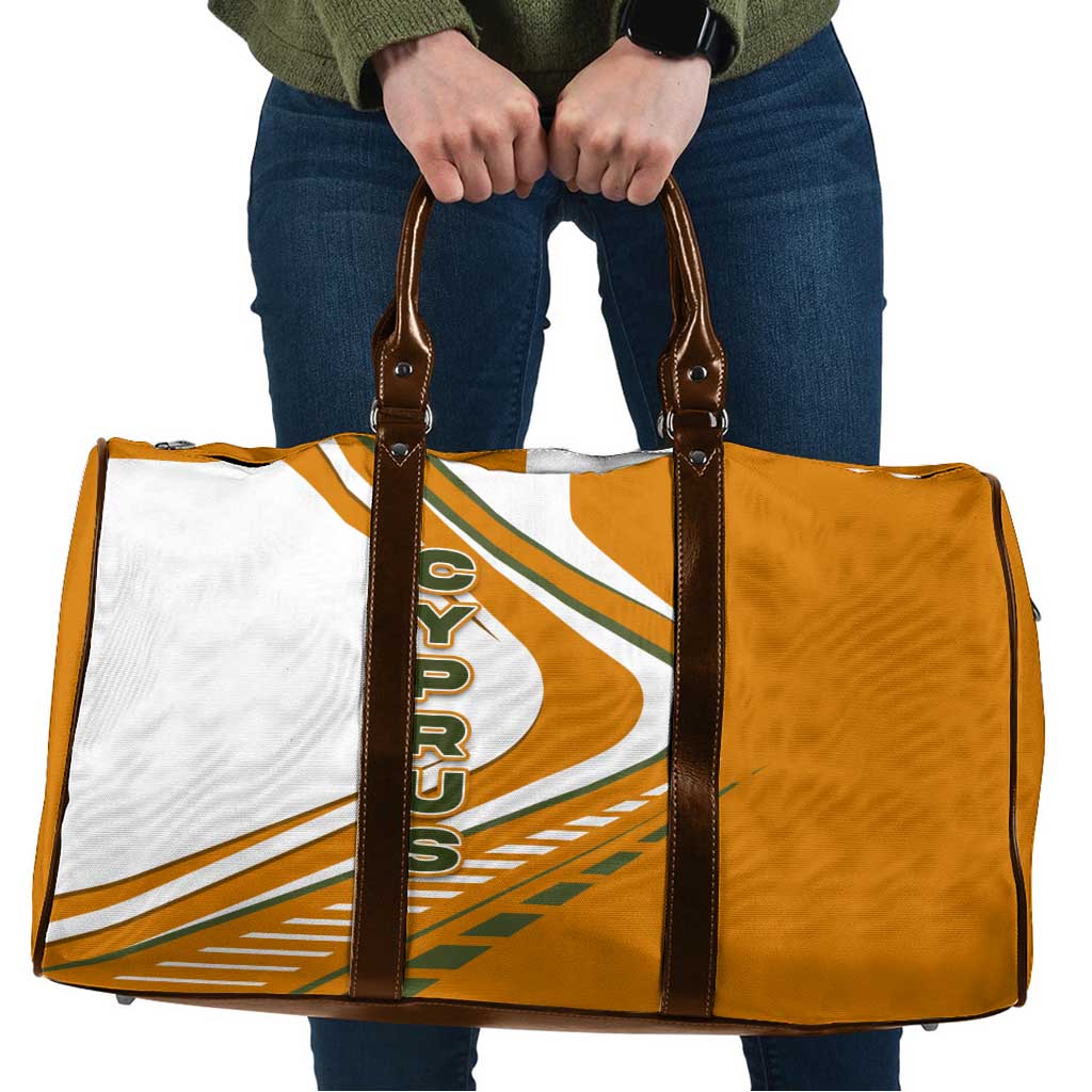Cyprus Travel Bag with Orange White Abstract Streak Design and Flag Emblem - Wonder Print Shop