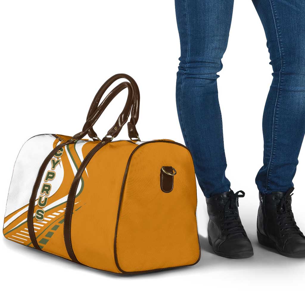 Cyprus Travel Bag with Orange White Abstract Streak Design and Flag Emblem - Wonder Print Shop