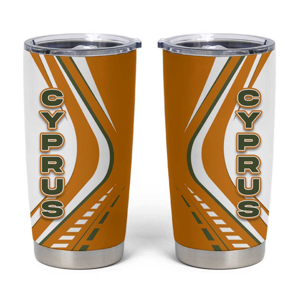 Cyprus Tumbler Cup with Orange White Abstract Streak Design and Flag Emblem - Wonder Print Shop