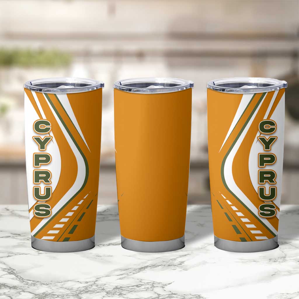 Cyprus Tumbler Cup with Orange White Abstract Streak Design and Flag Emblem - Wonder Print Shop