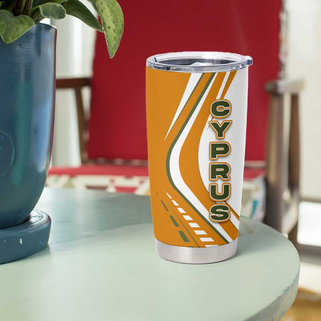 Cyprus Tumbler Cup with Orange White Abstract Streak Design and Flag Emblem - Wonder Print Shop