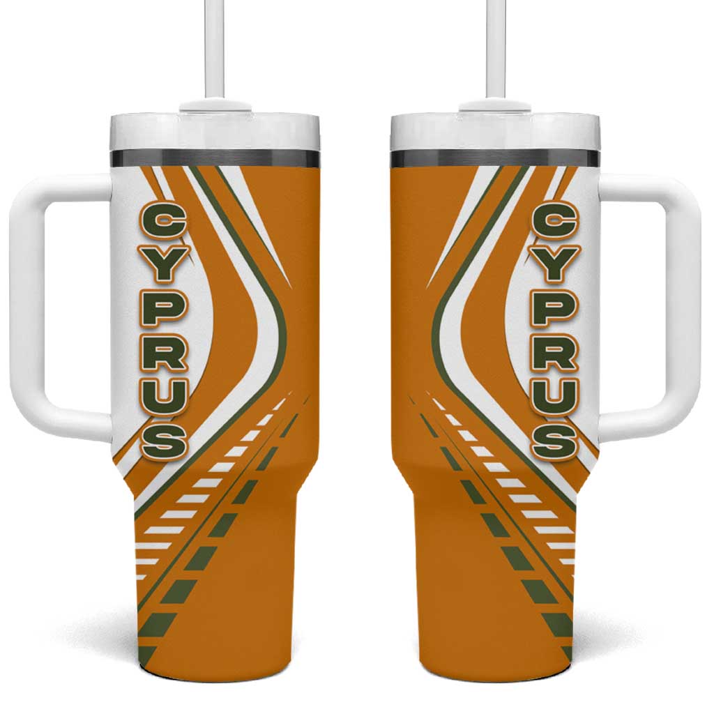 Cyprus Tumbler With Handle with Orange White Abstract Streak Design and Flag Emblem - Wonder Print Shop