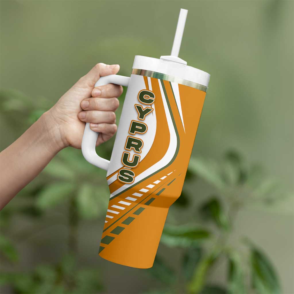 Cyprus Tumbler With Handle with Orange White Abstract Streak Design and Flag Emblem - Wonder Print Shop