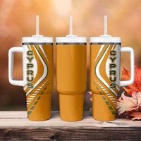 Cyprus Tumbler With Handle with Orange White Abstract Streak Design and Flag Emblem - Wonder Print Shop