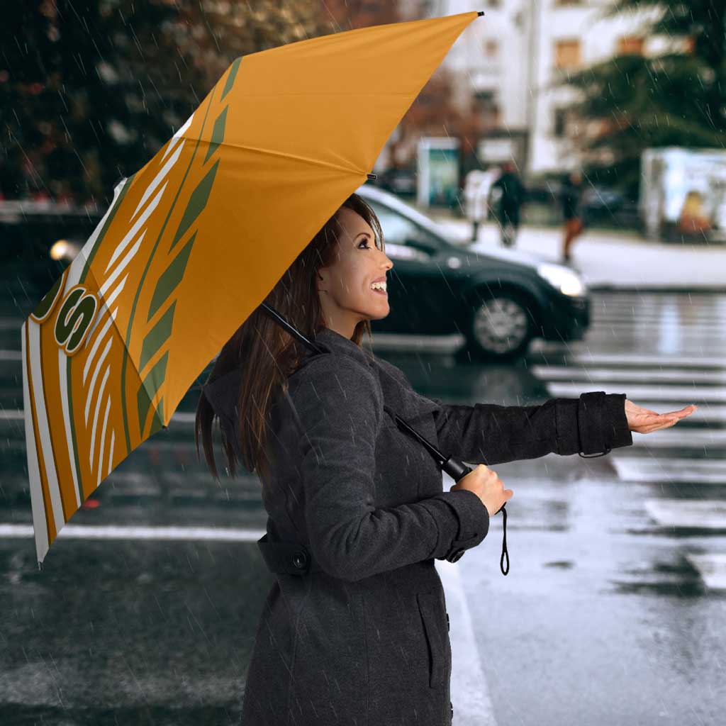 Cyprus Umbrella with Orange White Abstract Streak Design and Flag Emblem - Wonder Print Shop