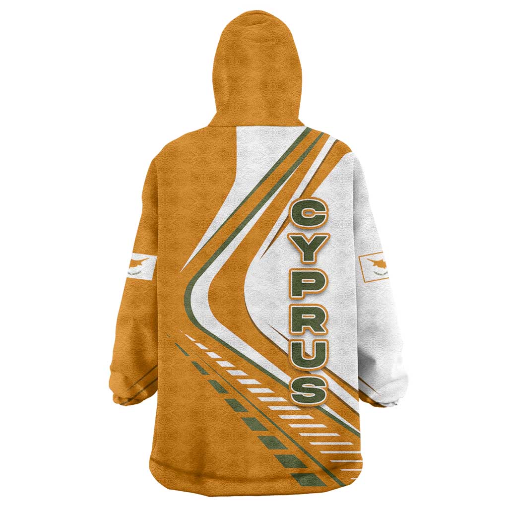 Cyprus Wearable Blanket Hoodie with Orange White Abstract Streak Design and Flag Emblem - Wonder Print Shop