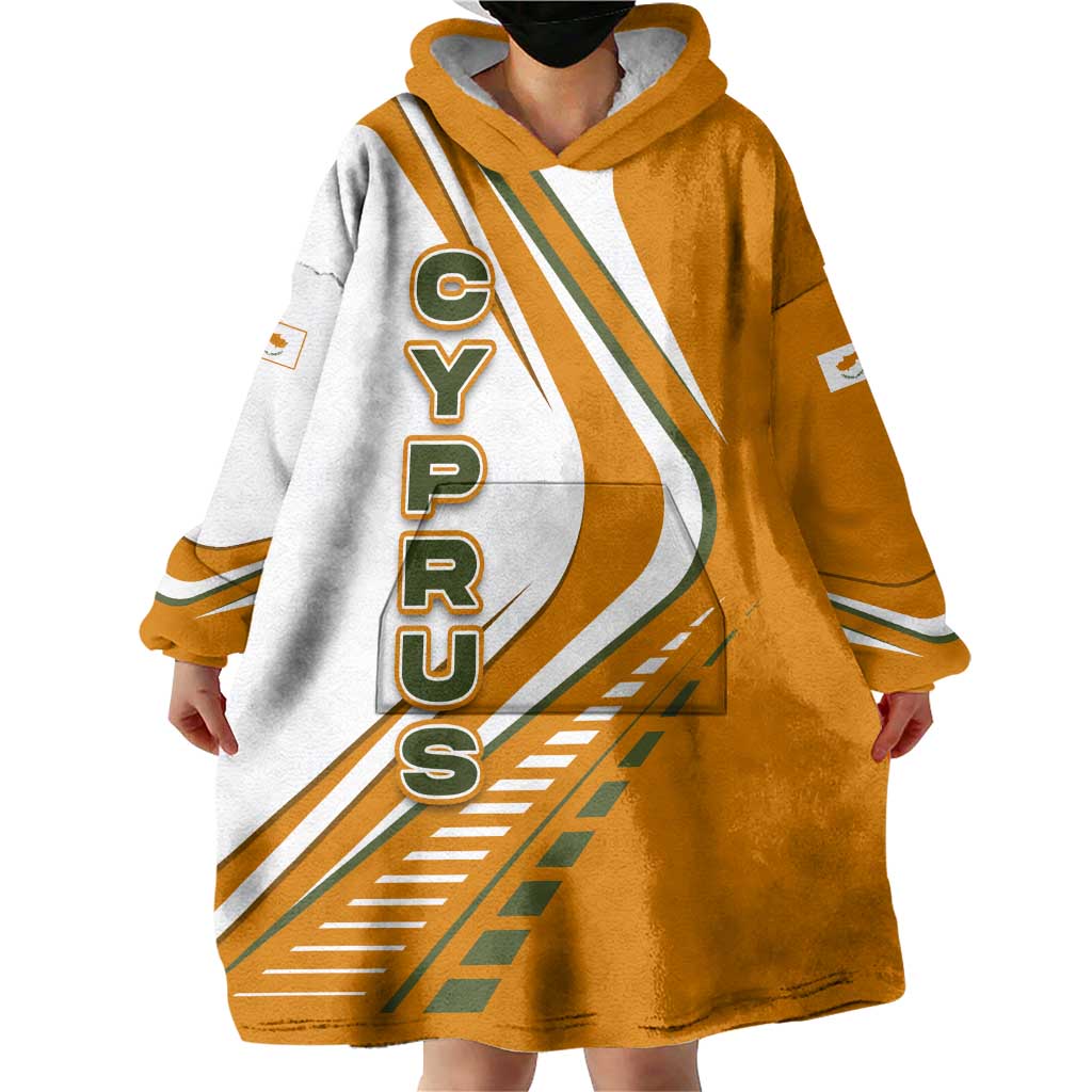 Cyprus Wearable Blanket Hoodie with Orange White Abstract Streak Design and Flag Emblem - Wonder Print Shop