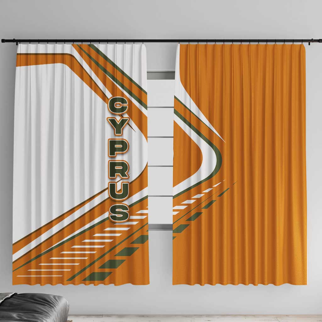 Cyprus Window Curtain with Orange White Abstract Streak Design and Flag Emblem - Wonder Print Shop