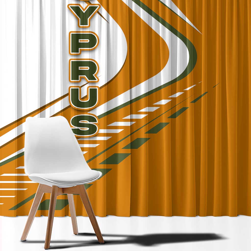 Cyprus Window Curtain with Orange White Abstract Streak Design and Flag Emblem - Wonder Print Shop
