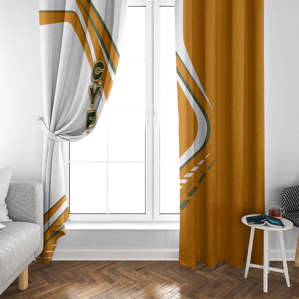 Cyprus Window Curtain with Orange White Abstract Streak Design and Flag Emblem - Wonder Print Shop