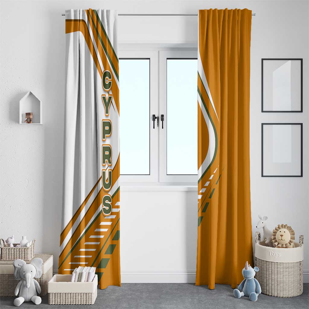 Cyprus Window Curtain with Orange White Abstract Streak Design and Flag Emblem - Wonder Print Shop