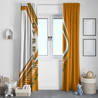 Cyprus Window Curtain with Orange White Abstract Streak Design and Flag Emblem - Wonder Print Shop