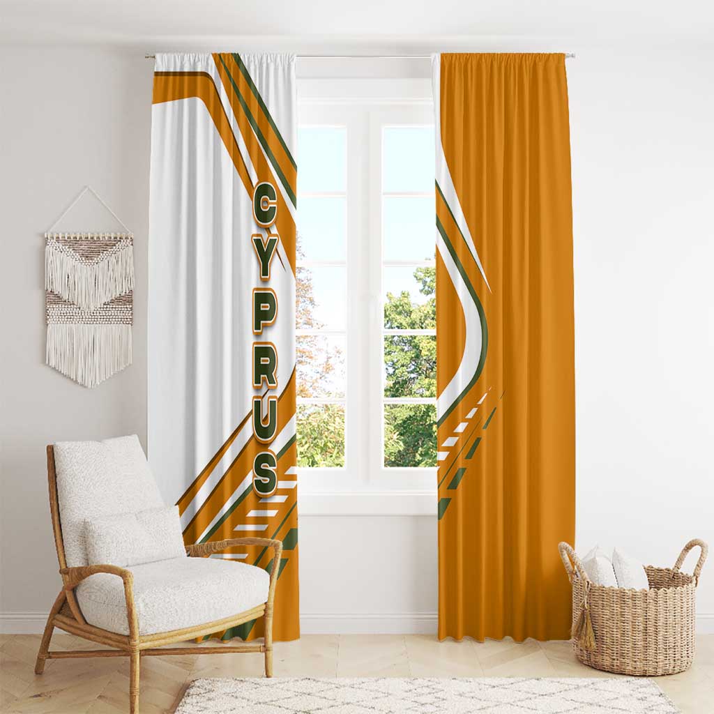 Cyprus Window Curtain with Orange White Abstract Streak Design and Flag Emblem - Wonder Print Shop