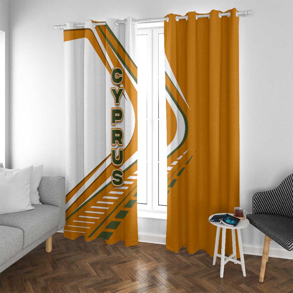 Cyprus Window Curtain with Orange White Abstract Streak Design and Flag Emblem - Wonder Print Shop