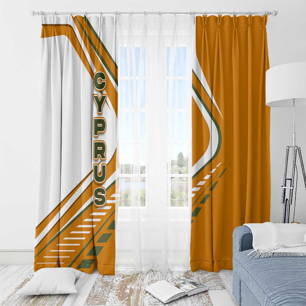 Cyprus Window Curtain with Orange White Abstract Streak Design and Flag Emblem - Wonder Print Shop