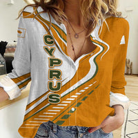 Cyprus Women Casual Shirt with Orange White Abstract Streak Design and Flag Emblem - Wonder Print Shop