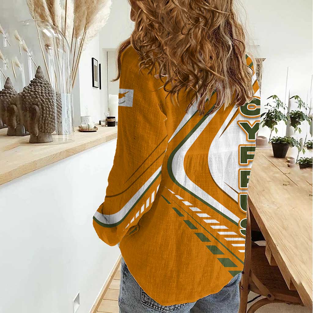 Cyprus Women Casual Shirt with Orange White Abstract Streak Design and Flag Emblem - Wonder Print Shop