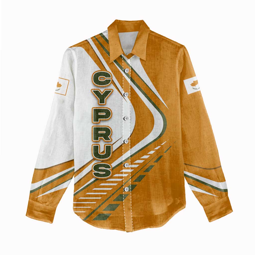 Cyprus Women Casual Shirt with Orange White Abstract Streak Design and Flag Emblem - Wonder Print Shop