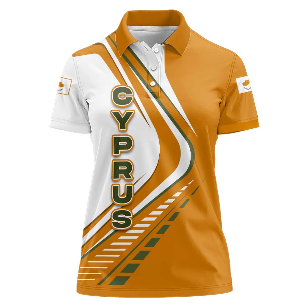 Cyprus Women Polo Shirt with Orange White Abstract Streak Design and Flag Emblem - Wonder Print Shop