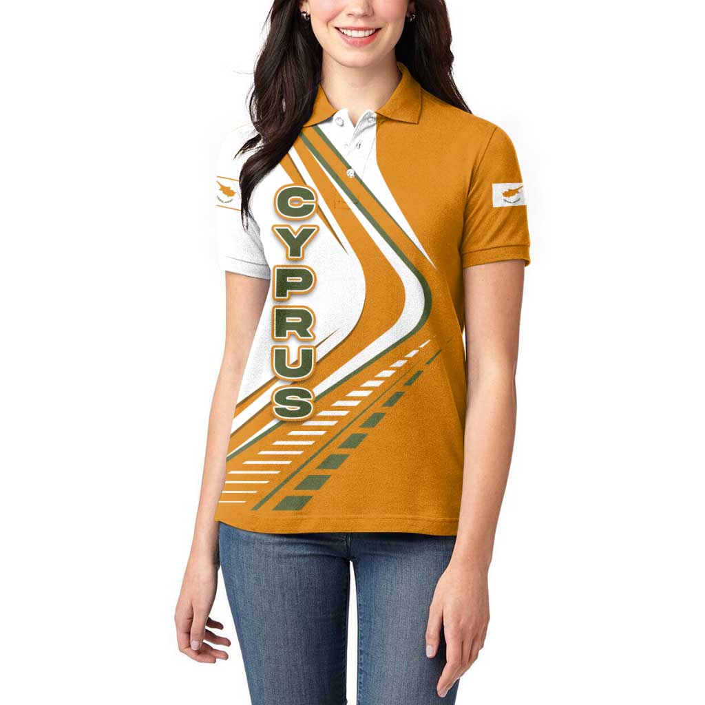 Cyprus Women Polo Shirt with Orange White Abstract Streak Design and Flag Emblem - Wonder Print Shop