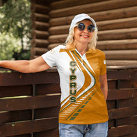 Cyprus Women Polo Shirt with Orange White Abstract Streak Design and Flag Emblem - Wonder Print Shop