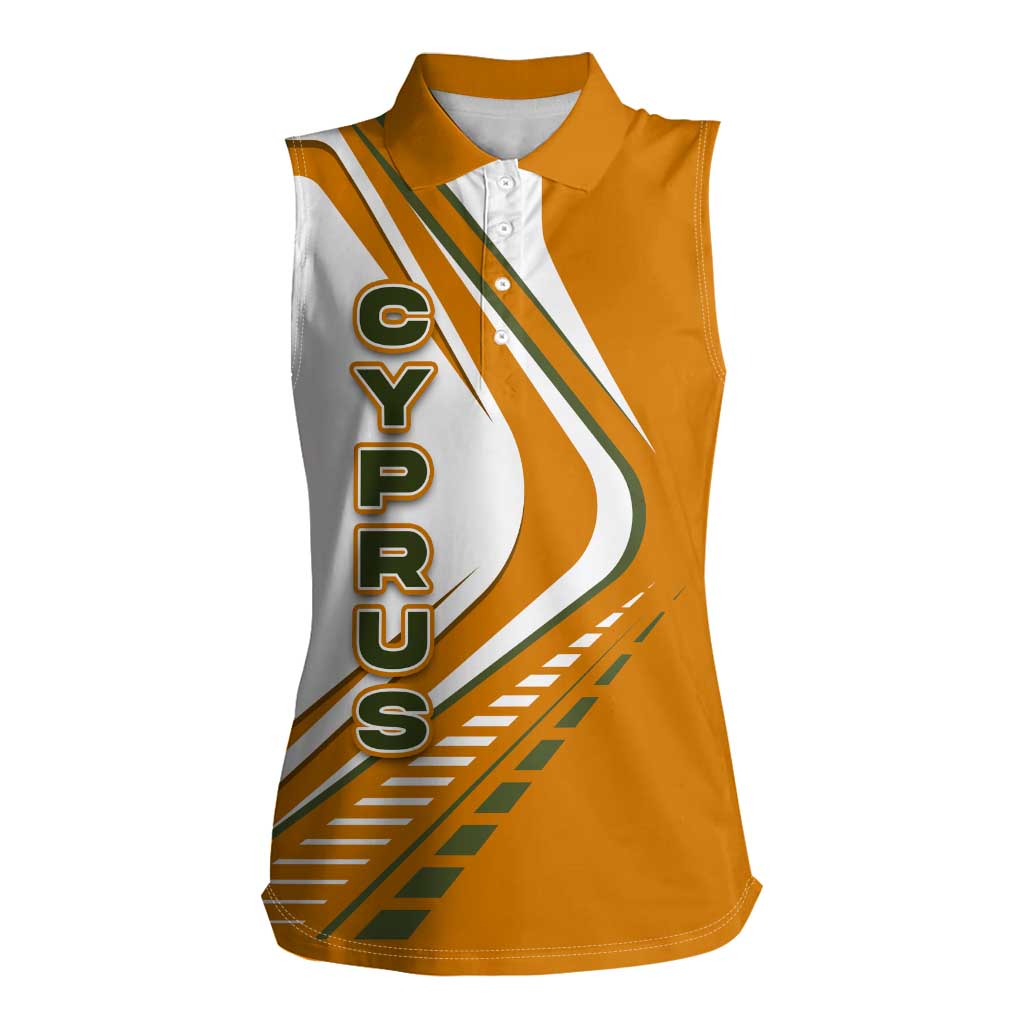 Cyprus Women Sleeveless Polo Shirt with Orange White Abstract Streak Design and Flag Emblem - Wonder Print Shop