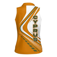 Cyprus Women Sleeveless Polo Shirt with Orange White Abstract Streak Design and Flag Emblem - Wonder Print Shop