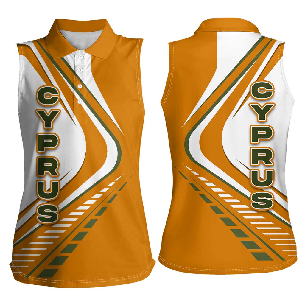 Cyprus Women Sleeveless Polo Shirt with Orange White Abstract Streak Design and Flag Emblem - Wonder Print Shop