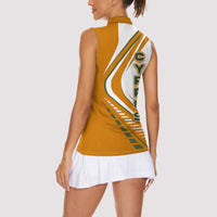 Cyprus Women Sleeveless Polo Shirt with Orange White Abstract Streak Design and Flag Emblem - Wonder Print Shop