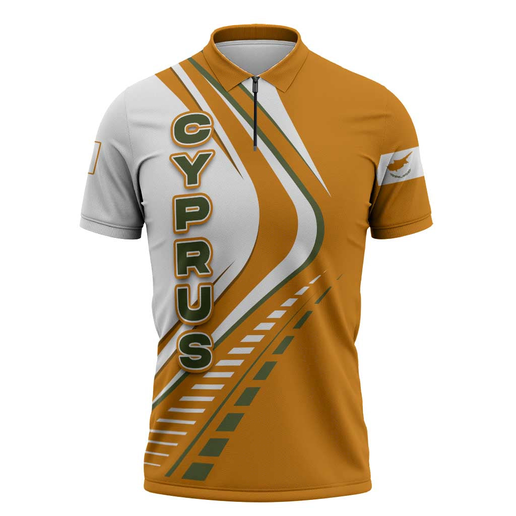Cyprus Zipper Polo Shirt with Orange White Abstract Streak Design and Flag Emblem - Wonder Print Shop