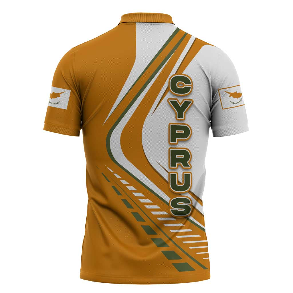 Cyprus Zipper Polo Shirt with Orange White Abstract Streak Design and Flag Emblem - Wonder Print Shop