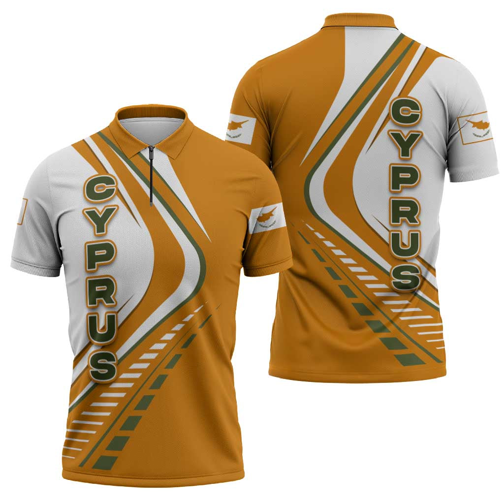 Cyprus Zipper Polo Shirt with Orange White Abstract Streak Design and Flag Emblem - Wonder Print Shop