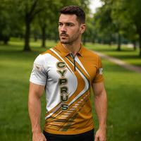 Cyprus Zipper Polo Shirt with Orange White Abstract Streak Design and Flag Emblem - Wonder Print Shop