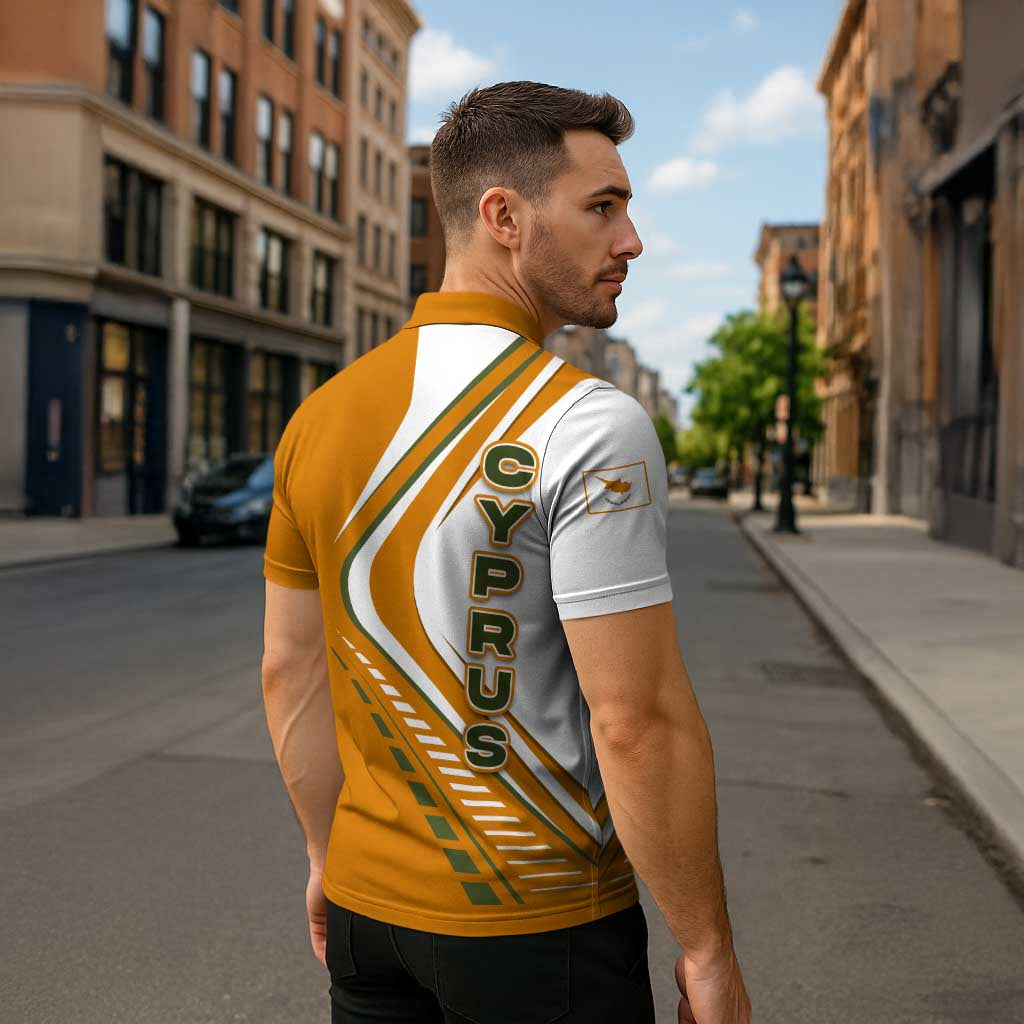 Cyprus Zipper Polo Shirt with Orange White Abstract Streak Design and Flag Emblem - Wonder Print Shop