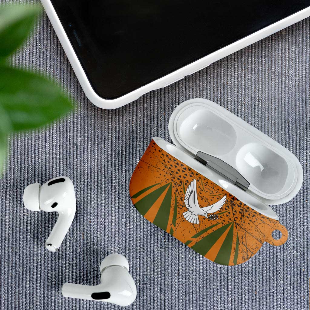 Cyprus AirPods Case with Orange Green Grunge Design and Peace Dove Emblem - Wonder Print Shop