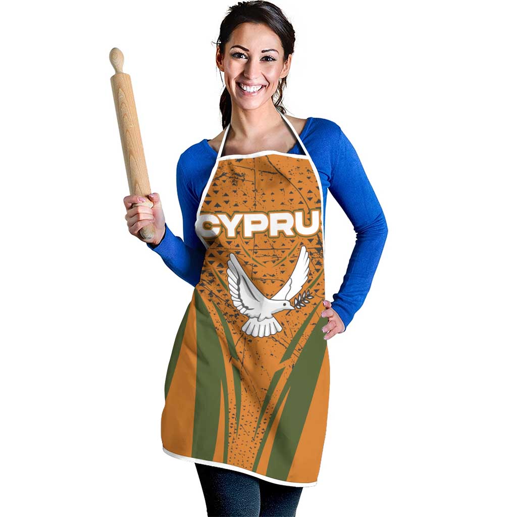 Cyprus Apron with Orange Green Grunge Design and Peace Dove Emblem - Wonder Print Shop