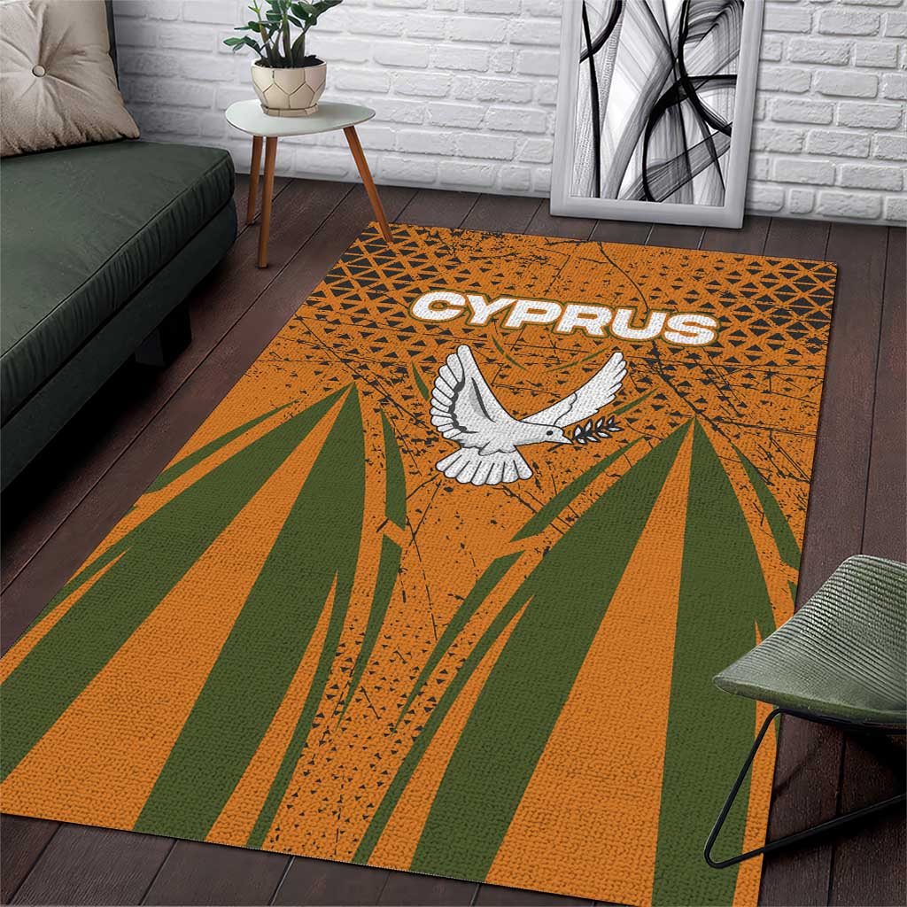Cyprus Area Rug with Orange Green Grunge Design and Peace Dove Emblem - Wonder Print Shop