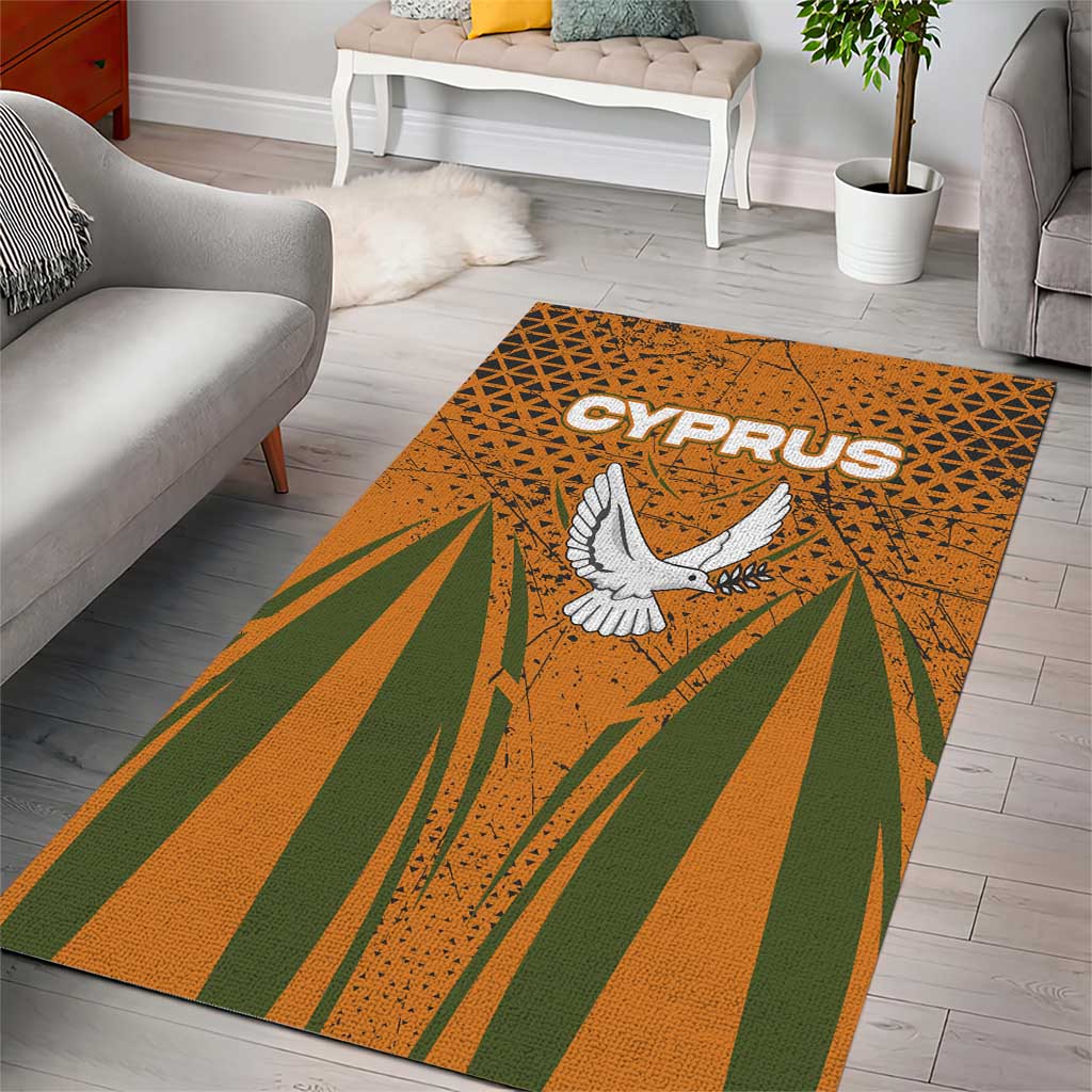 Cyprus Area Rug with Orange Green Grunge Design and Peace Dove Emblem - Wonder Print Shop