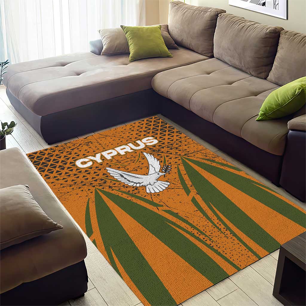 Cyprus Area Rug with Orange Green Grunge Design and Peace Dove Emblem - Wonder Print Shop