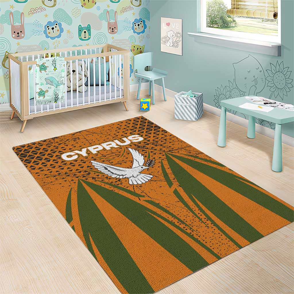 Cyprus Area Rug with Orange Green Grunge Design and Peace Dove Emblem - Wonder Print Shop