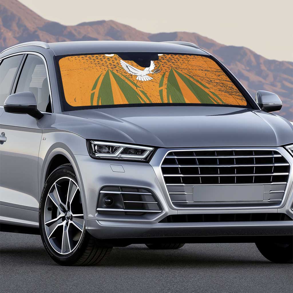 Cyprus Auto Sun Shade with Orange Green Grunge Design and Peace Dove Emblem - Wonder Print Shop