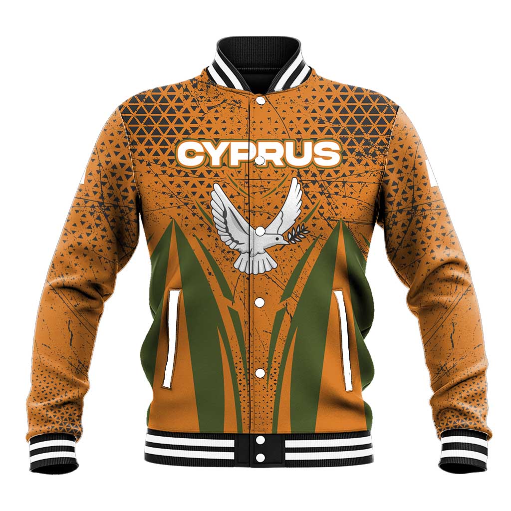 Cyprus Baseball Jacket with Orange Green Grunge Design and Peace Dove Emblem - Wonder Print Shop