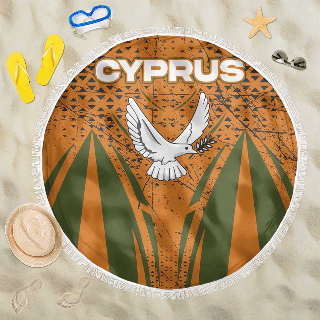 Cyprus Beach Blanket with Orange Green Grunge Design and Peace Dove Emblem - Wonder Print Shop