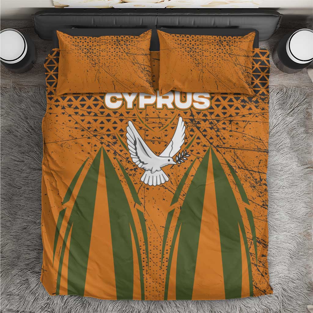 Cyprus Bedding Set with Orange Green Grunge Design and Peace Dove Emblem - Wonder Print Shop