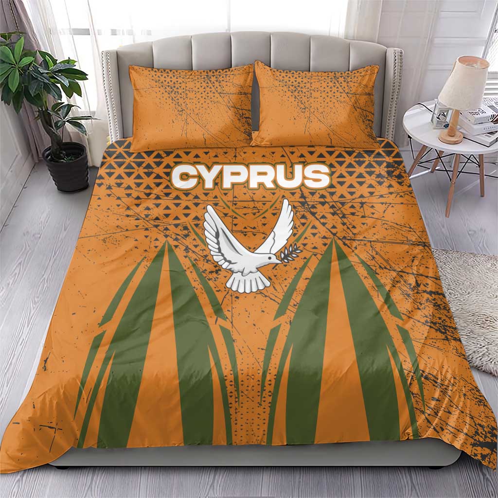 Cyprus Bedding Set with Orange Green Grunge Design and Peace Dove Emblem - Wonder Print Shop