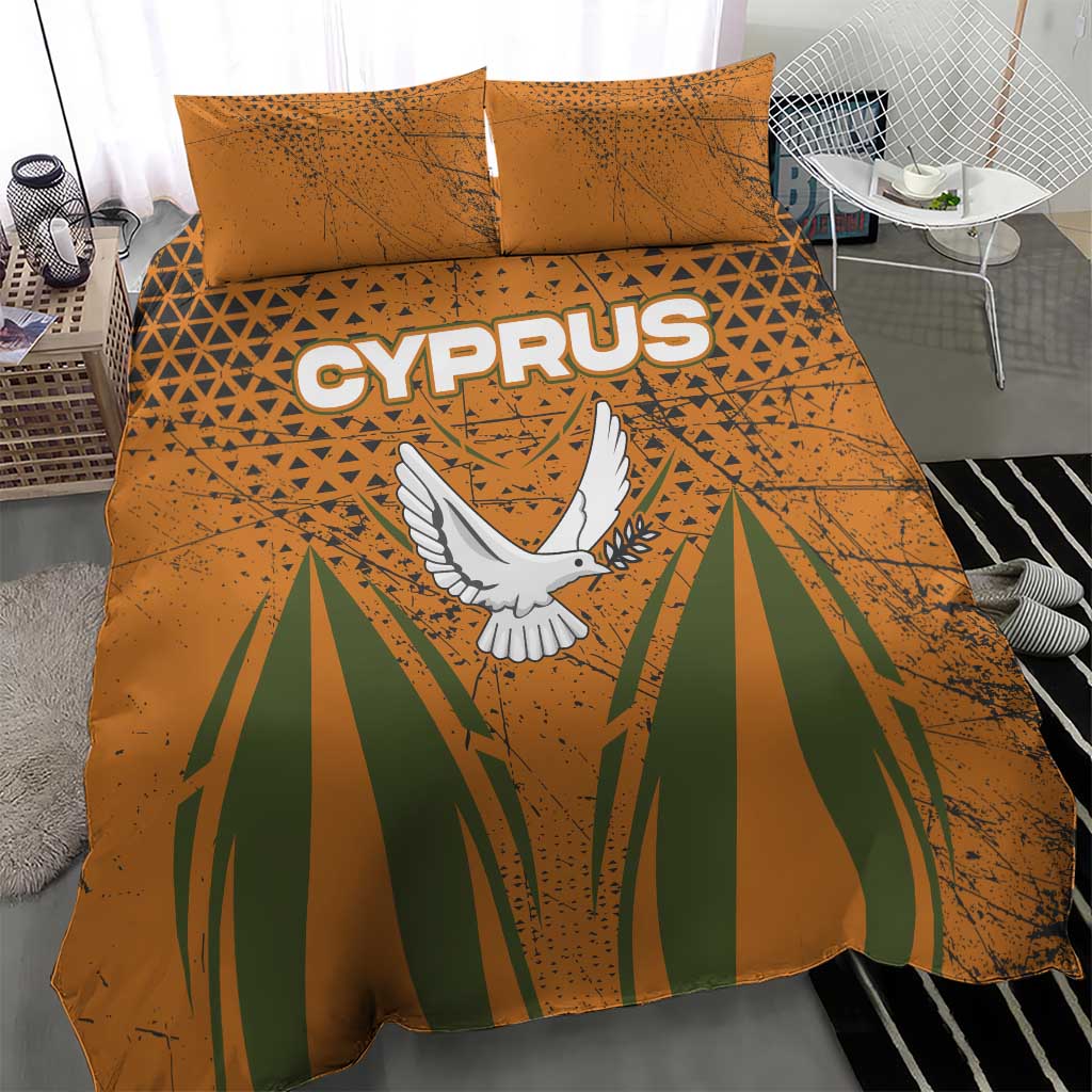 Cyprus Bedding Set with Orange Green Grunge Design and Peace Dove Emblem - Wonder Print Shop