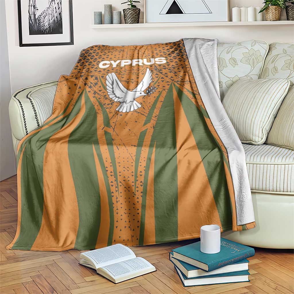 Cyprus Blanket with Orange Green Grunge Design and Peace Dove Emblem - Wonder Print Shop