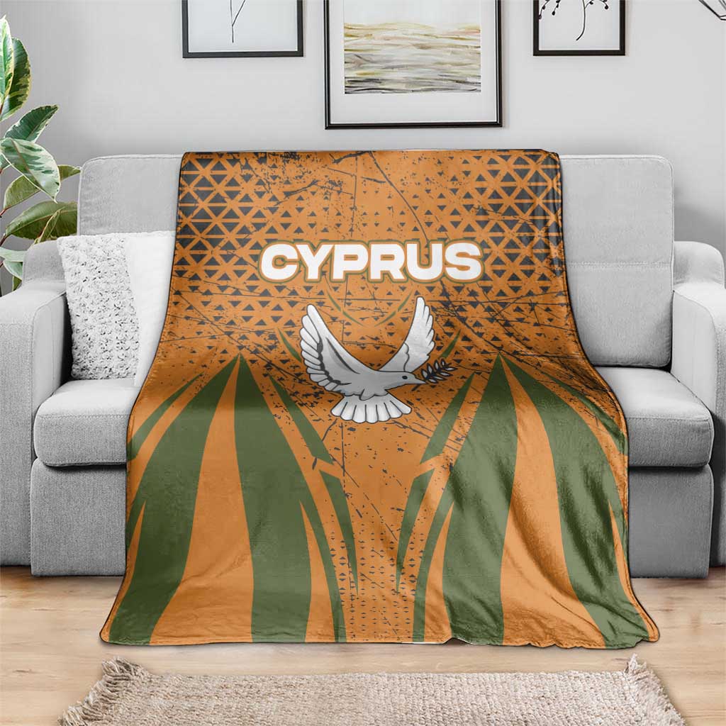 Cyprus Blanket with Orange Green Grunge Design and Peace Dove Emblem - Wonder Print Shop
